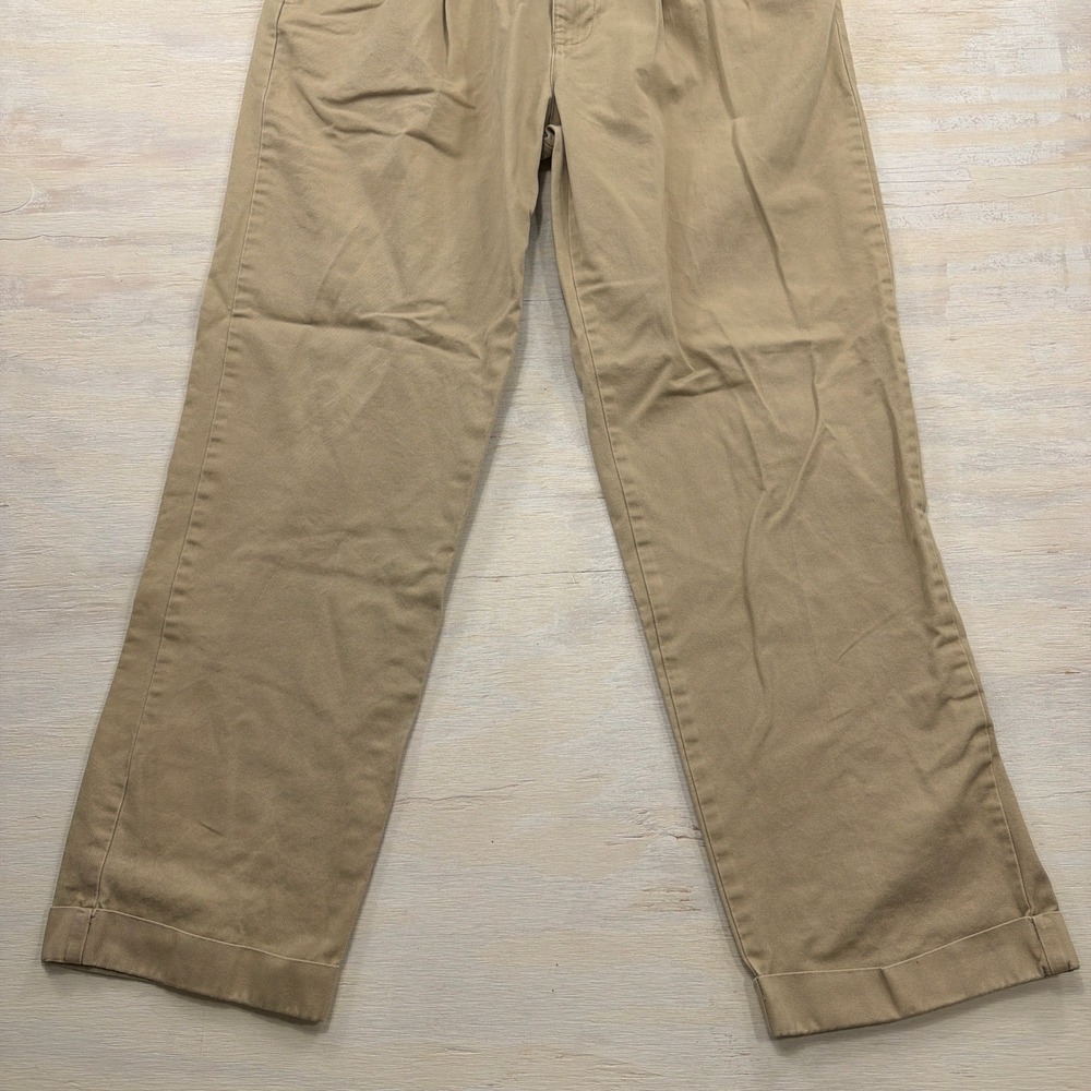 VTG Polo Ralph Lauren Chino Andrew Pant Pleated Cuffed Khaki Tan Mens 36x32 - Picture 2 of 9